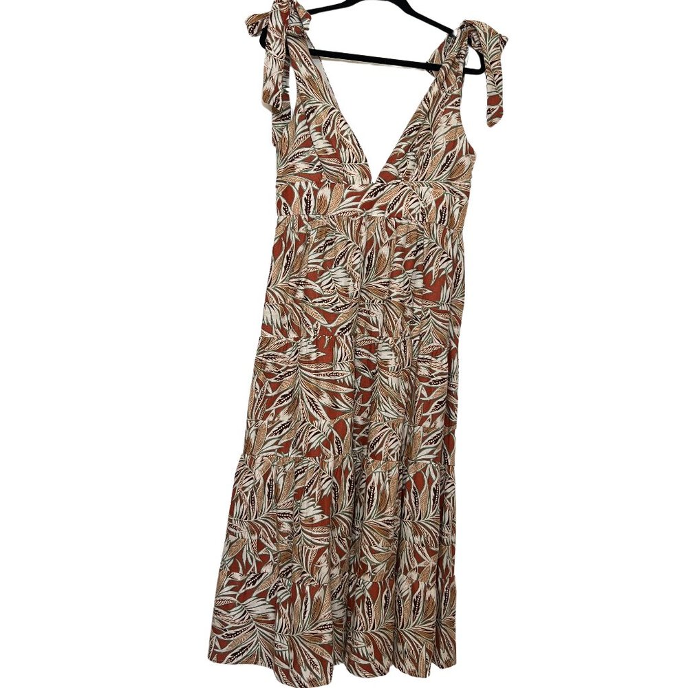 NWT House of Harlow Leaf Print‎ Tie-Sleeve Linen Maxidress